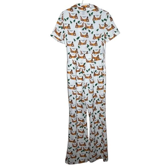 SHEIN Short Sleeve White Flare Jumpsuit Size XS My Body My Rules Buton Up - Picture 5 of 12